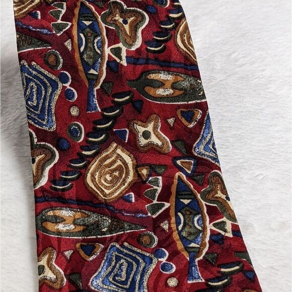 Vintage Men's Abstract Print 100% Silk Tie By Essentia - Picture 8 of 11